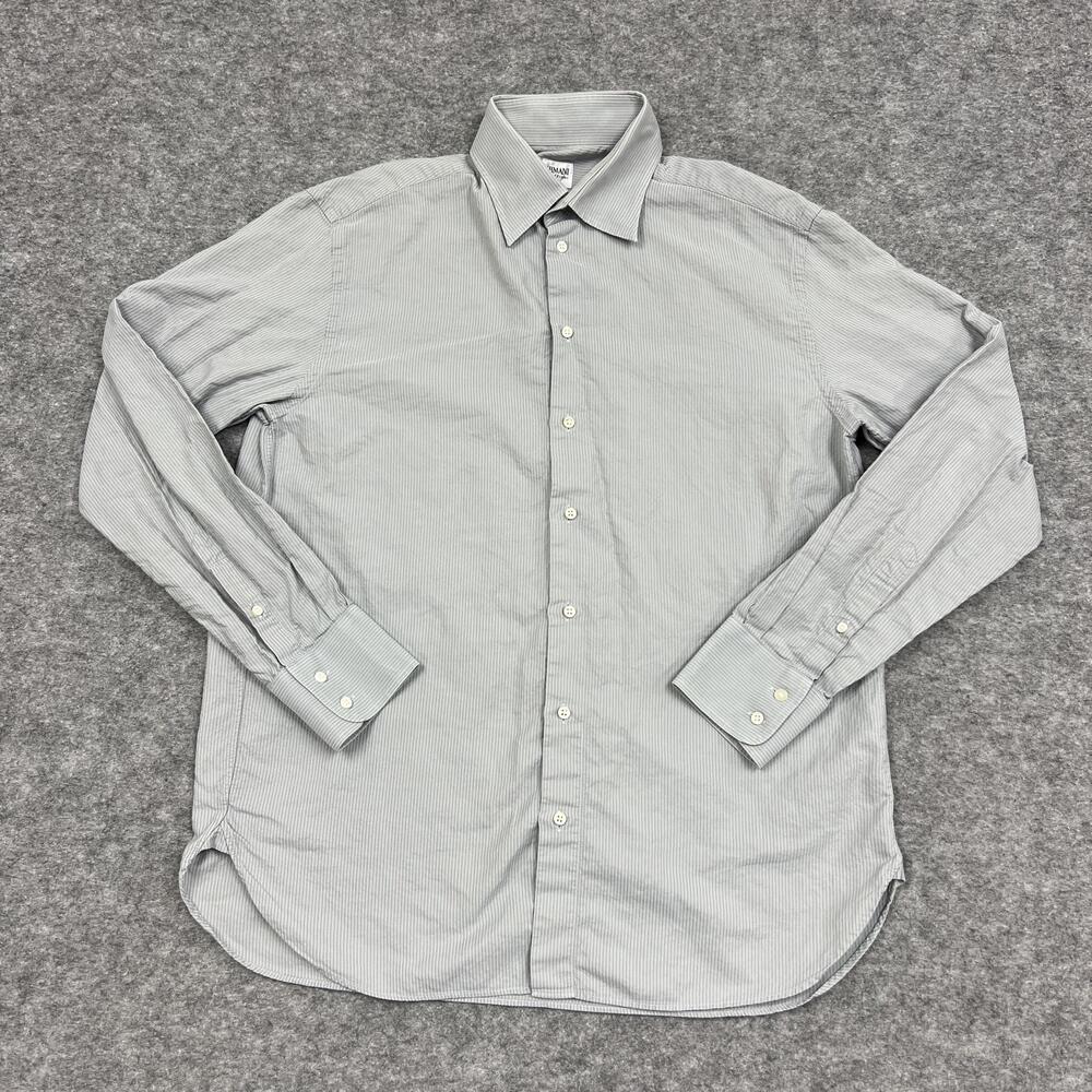 Armani Collezioni Shirt Mens 16 Gray Striped Classic Woven Dress Italy Vintage